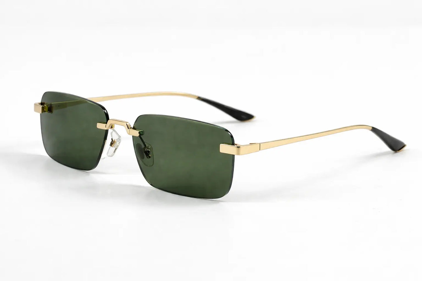 Men’s Rimless Square Sunglasses – Green Lens
