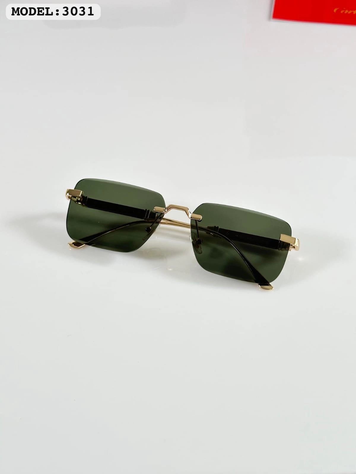Men’s Rimless Square Sunglasses – Green Lens